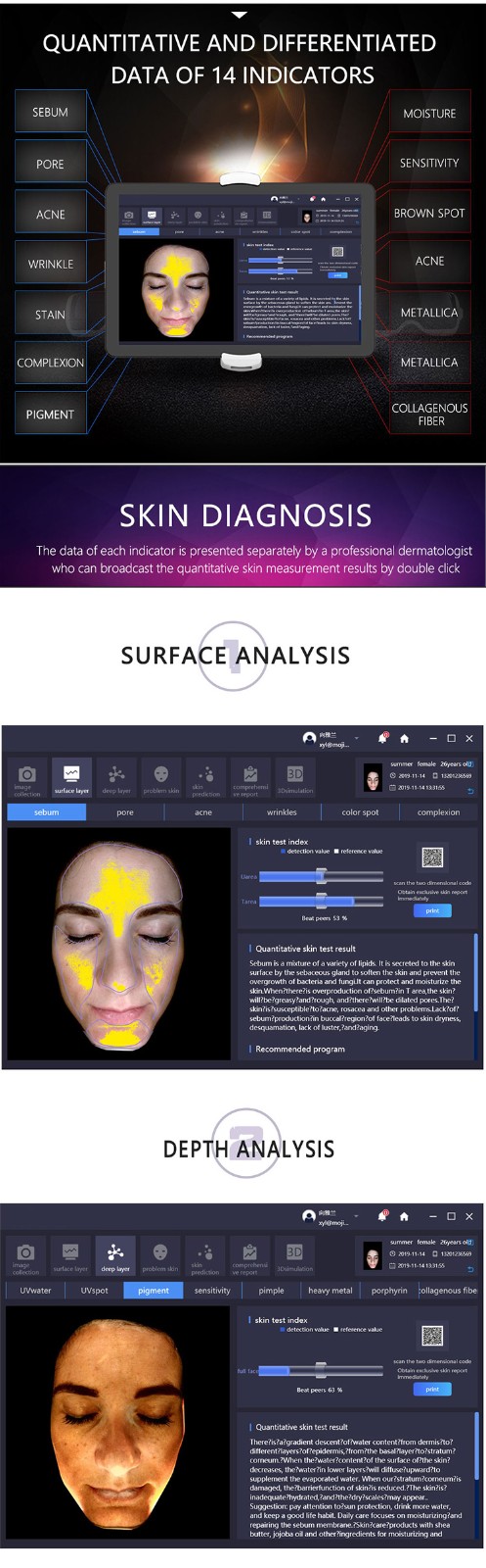 facial skin evaluation skin analyzer machine