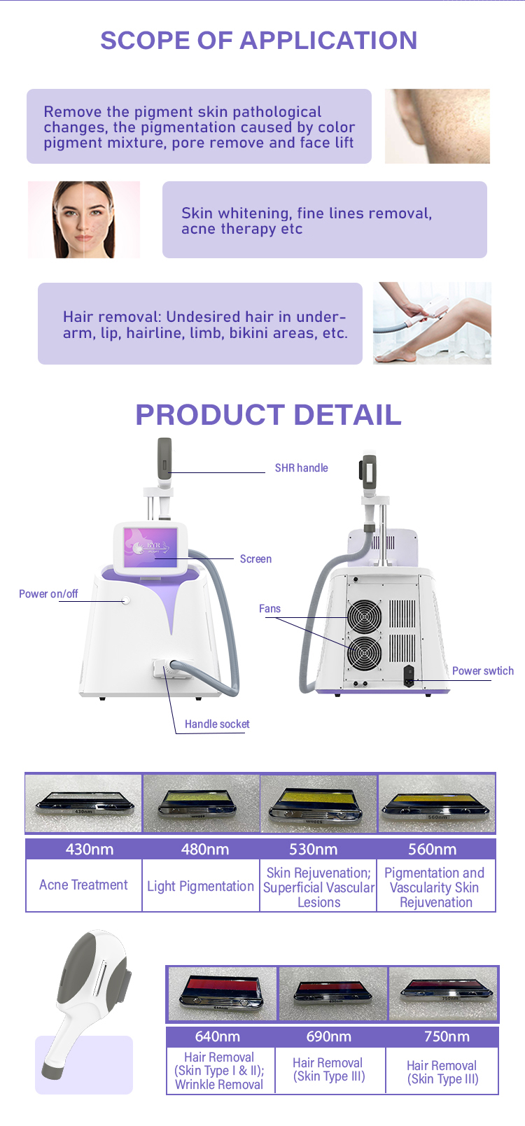 Portable IPL SHR OPT Hair Removal Skin Rejuvenation Machine